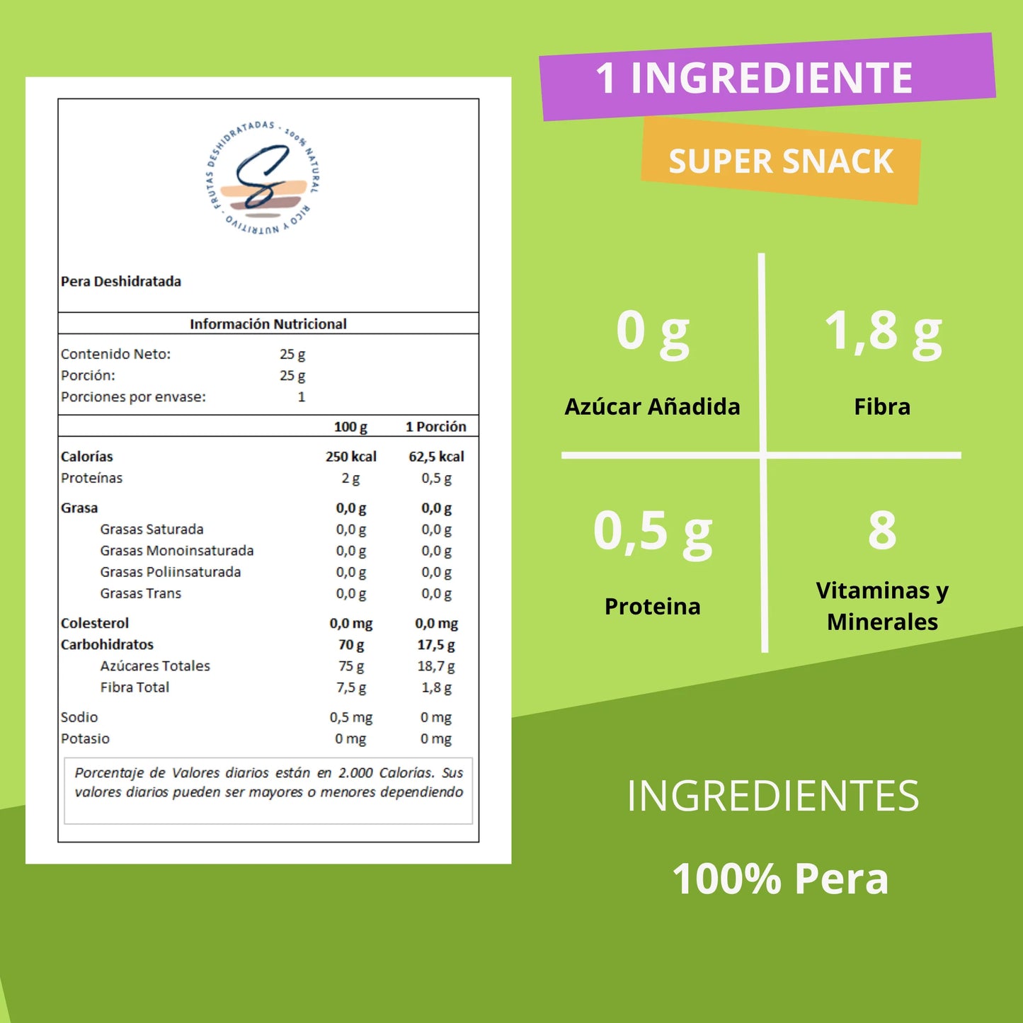 Snack Pera Deshidratada - Secos Chile