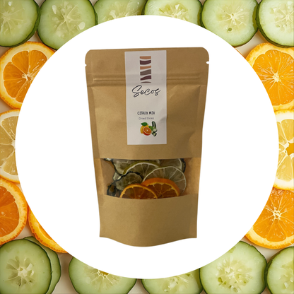 Botánicos para gin tonic con pepino limón y naranja deshidratada | Secos Chile
