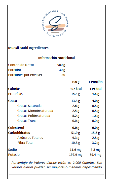 Snack Muesli Multi Ingredientes con Fruta Deshidratada - Secos Chile