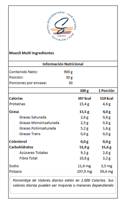Snack Muesli Multi Ingredientes con Fruta Deshidratada - Secos Chile