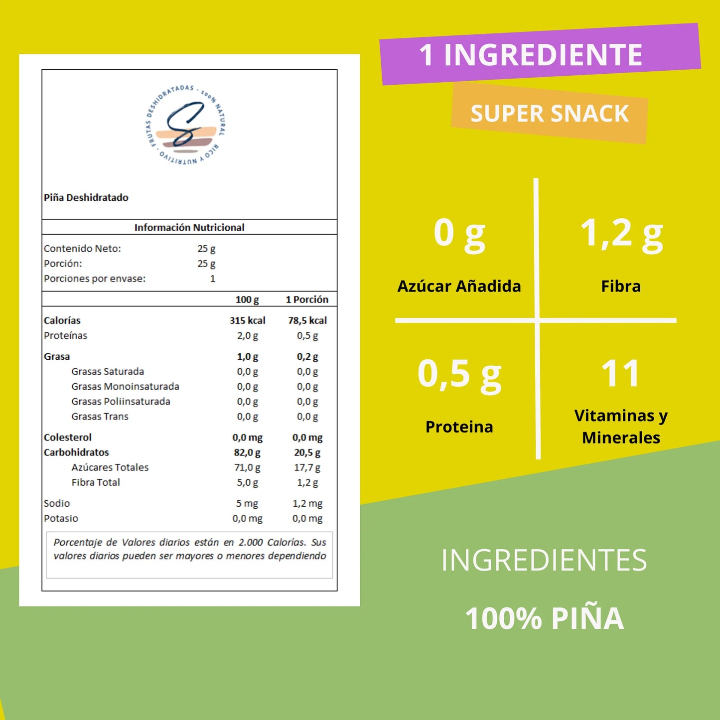 Snack Piña Deshidratada - Secos Chile